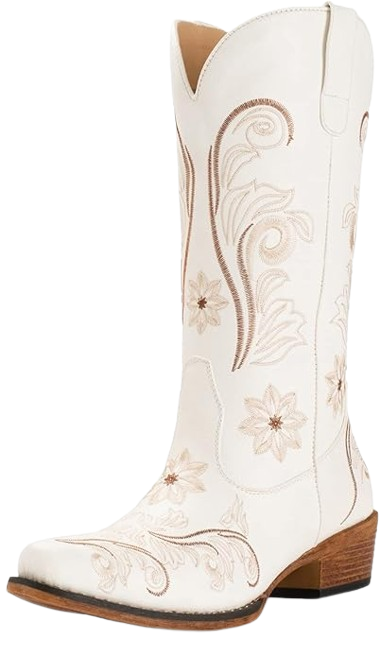 Mid Calf Cowgirl Boots Embroidered Pull-On Tabs 