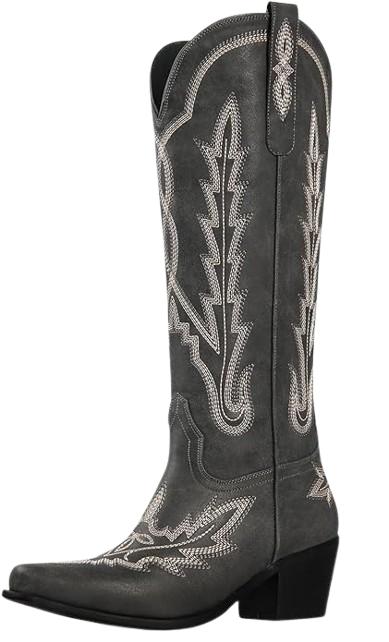 Knee High Cowgirl Boots with Classic Embroidered Pull On