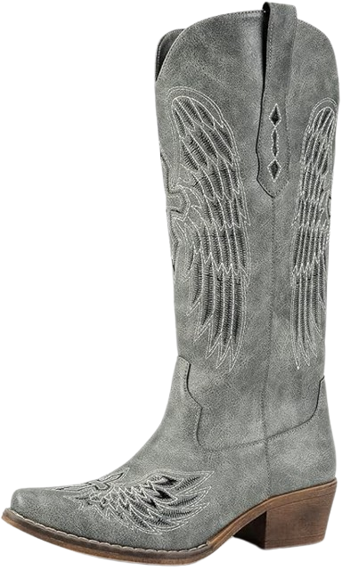 Gothic Cross & Angel Wing Embroidered Mid Calf Boots