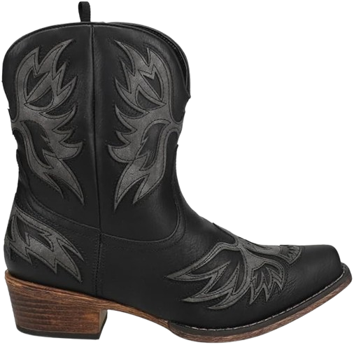 Fashion Embroidery Stitched Chunky Heel Mid Calf Boots